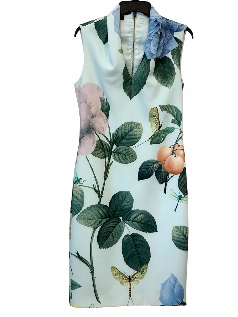 Exquisite Ted Baker pale blue Floral, Fruit & Butterfly Shift Dress